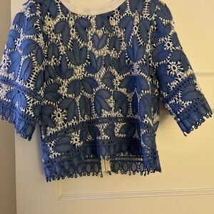 Gracia Blue and White Lace Crop Top